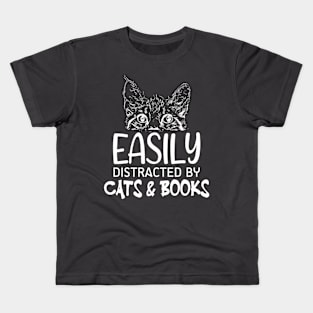 Easily Distributed By Cats And Books Cute Cat & Books Lovers Kids T-Shirt